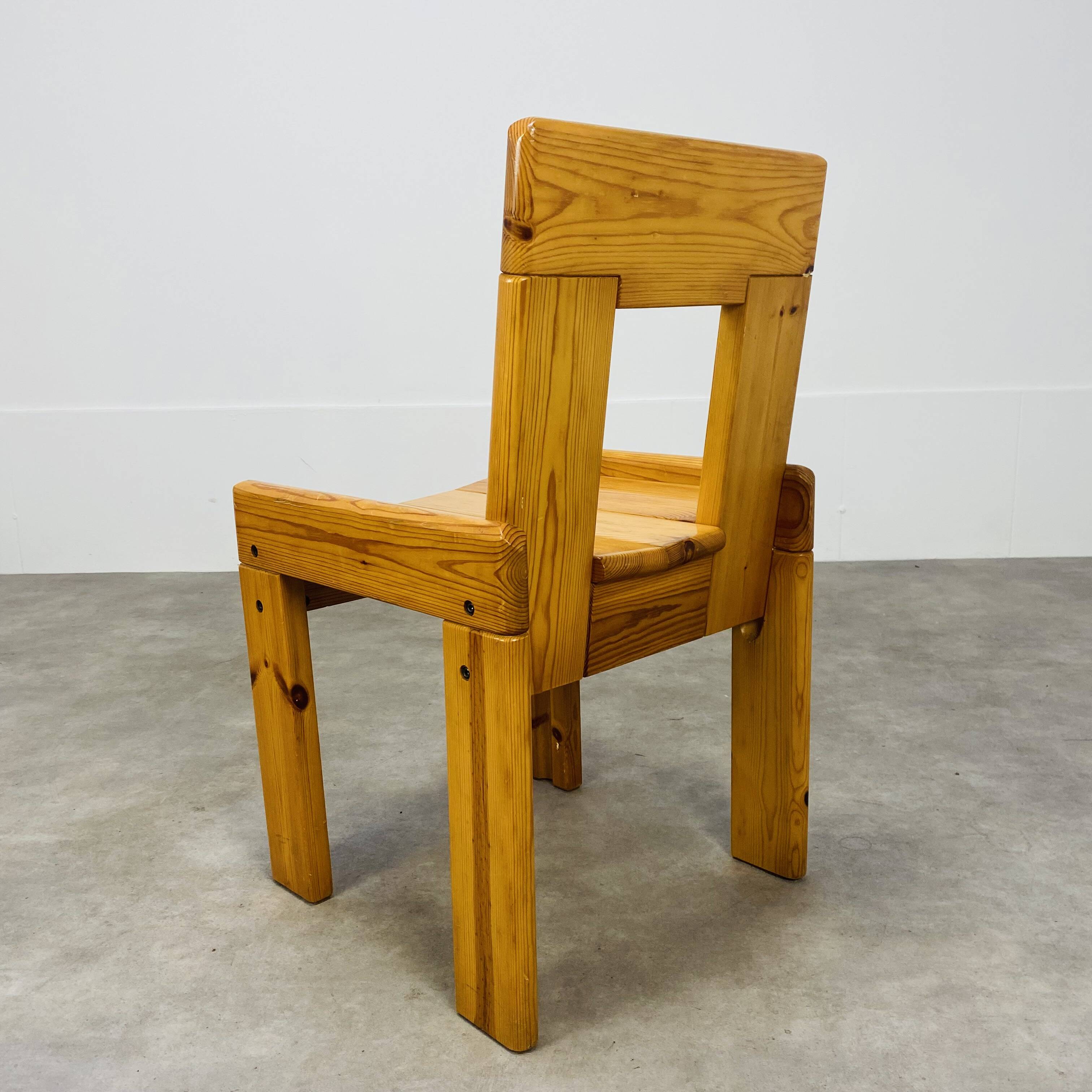 4 brutalist chairs by Silvio Coppola for Roche Bobois, solid pine