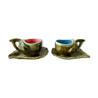 Set de 2 tasses et sous tasses en barbotine forme coquillages