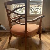 Armchair, beech and velvet trim, circa 1950
