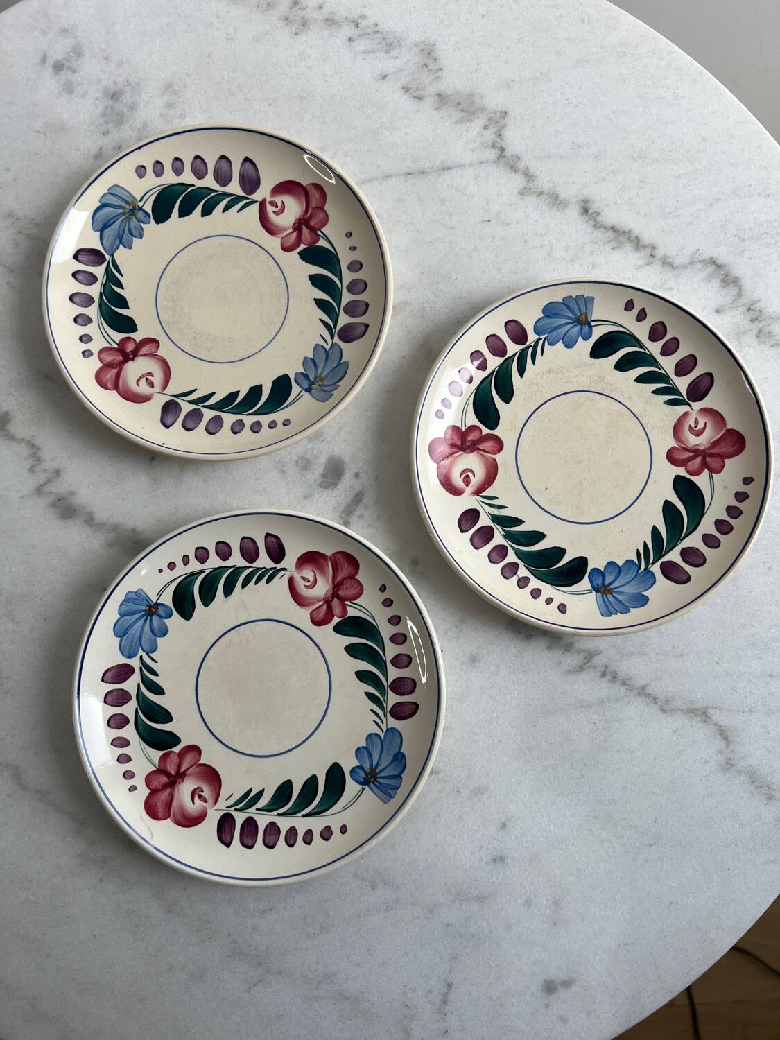 3 small hand-painted dessert plates from Sarreguemines