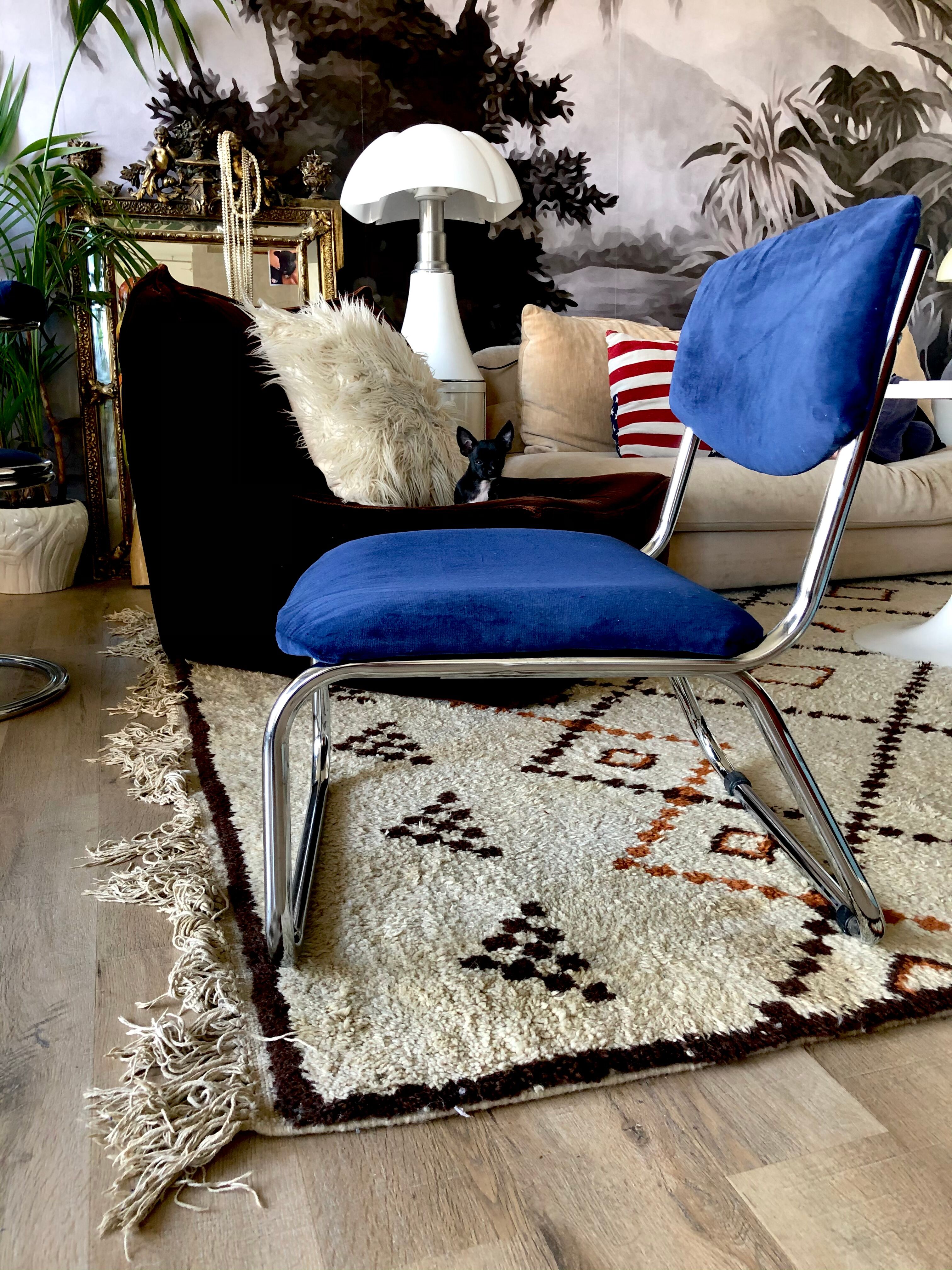 70s velvet and chrome armchair