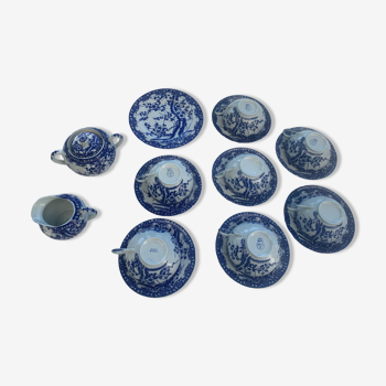 Service à thé cfc Japon composé de 17 pièces en porcelaine blanche et bleue vintage et collector