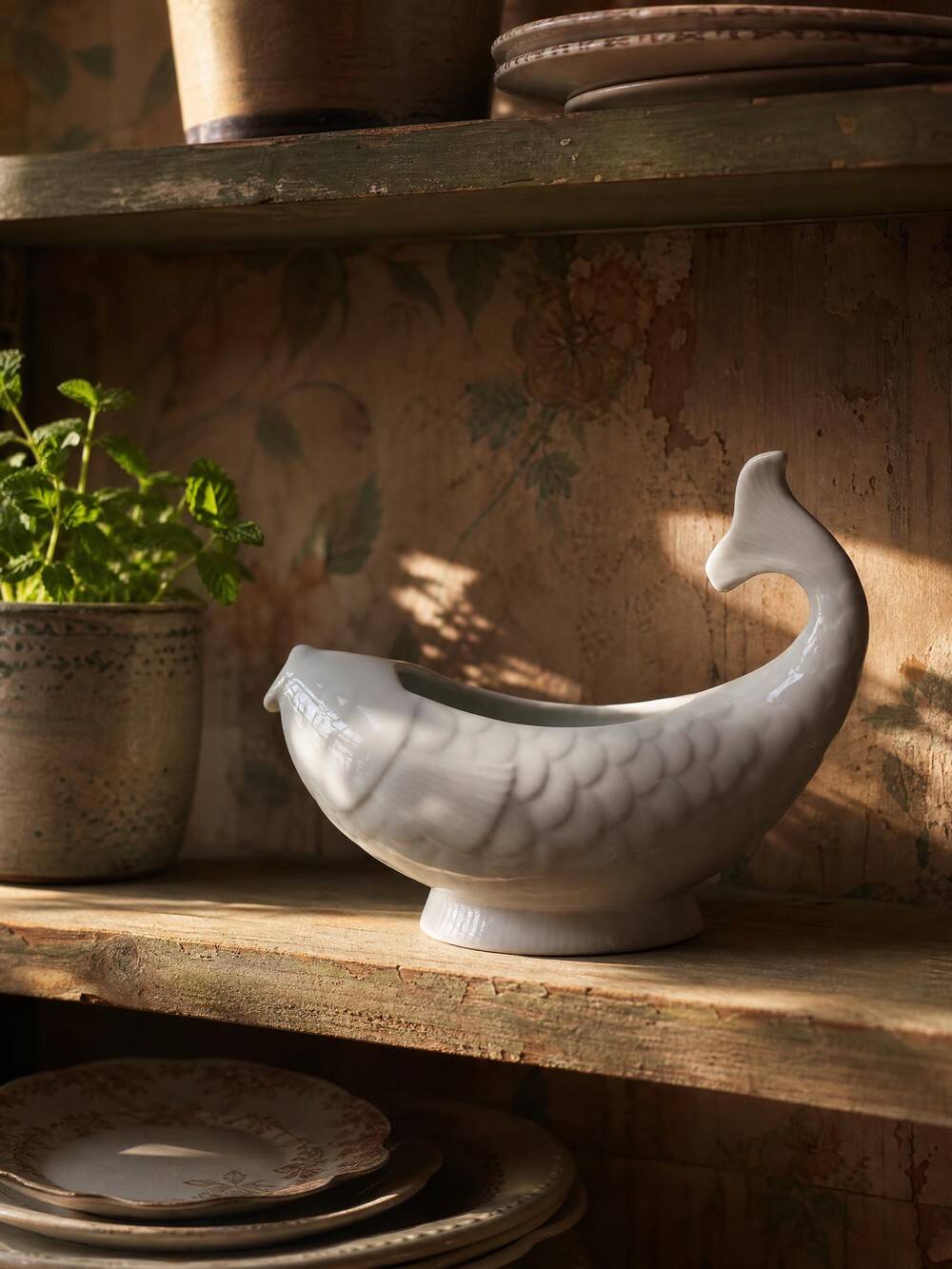 White porcelain sauce boat fish Ocean France, 1970s-1980s