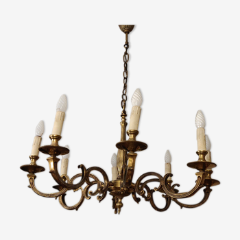 Lustre 8 lampes en bronze de style