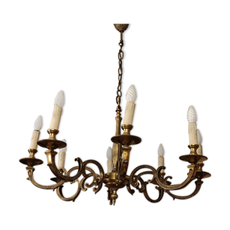 Lustre 8 lampes en bronze de style