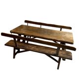 Table à manger et 2 bancs en bois foncé Aranjou années 70/80 ☐ 200 x 89 cm