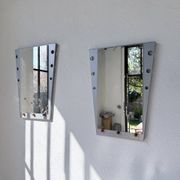 Pair of "Memphis" mirrors from the 80s in chrome and wood.