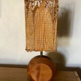 Teak lamp and corn leaf lampshade, circa 1980