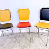 3 chrome & faux leather folding chairs, Elio Zema, Italy 1980s