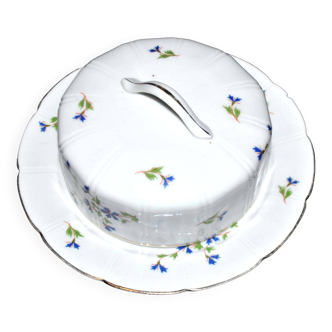 Porcelain bell - butter dish or cheese bell decorated with a cornflower seedling