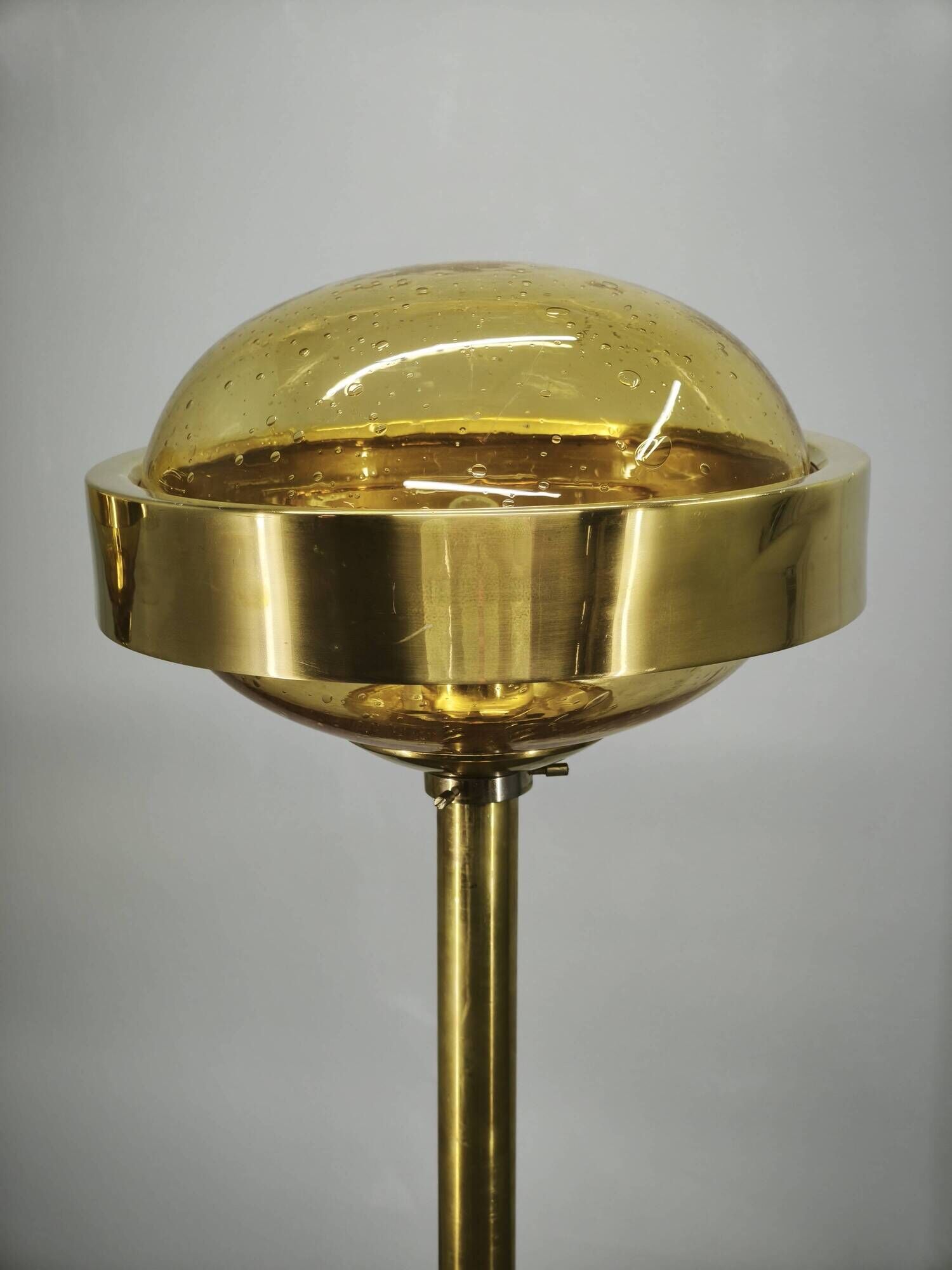 Pair of Brass and Amber Glass Floor Lamps from Kamenický Šenov, 1970s