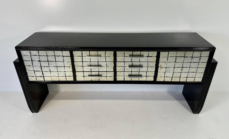 Italian Midcentury Black and Silver Leaf Sideboard, 1950s