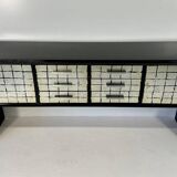 Italian Midcentury Black and Silver Leaf Sideboard, 1950s