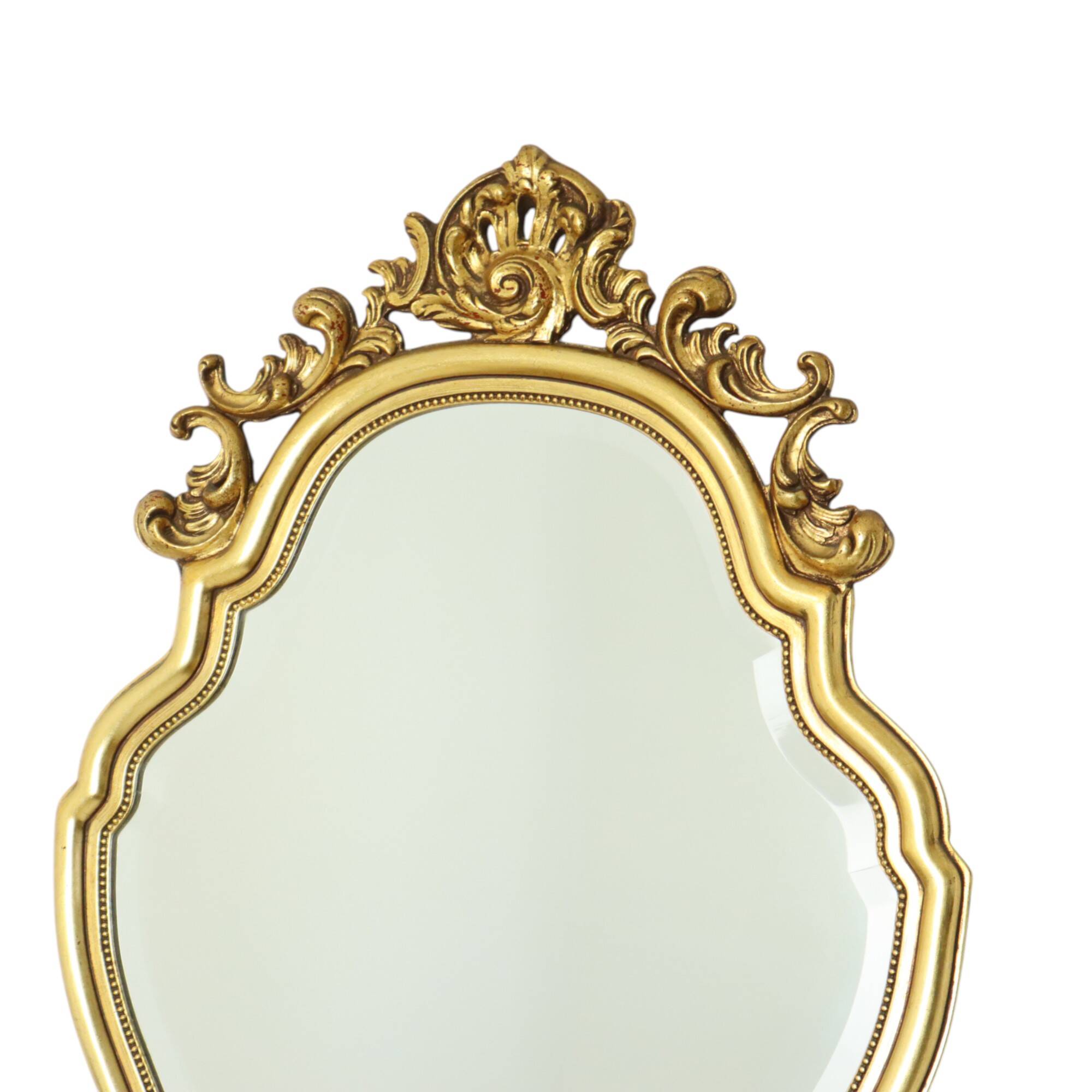 French Gold Leaf Gilded Crested Mirror Baroque Style Facet 84cm