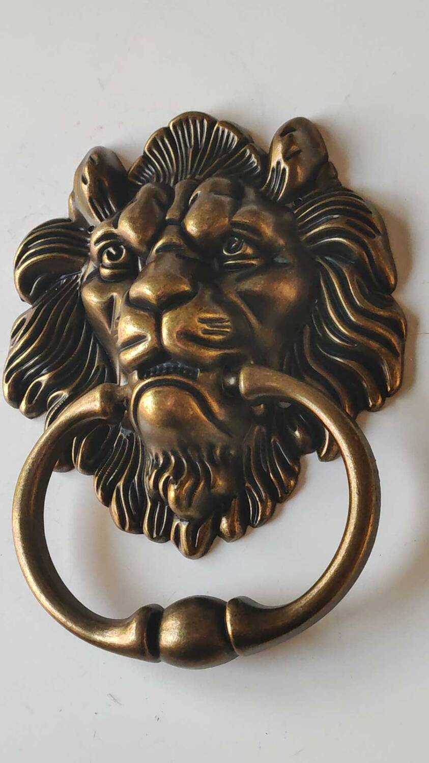 Antique Lion Head Door Knocker/Knocker, with Antique Bronze Patina 16 x 12 cm
