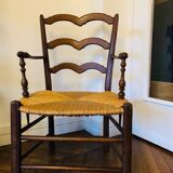 Fauteuil provençal ancien en bois et paille