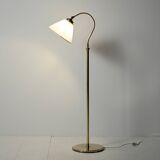 Lampadaire scandinave en laiton à col courbé, années 1950