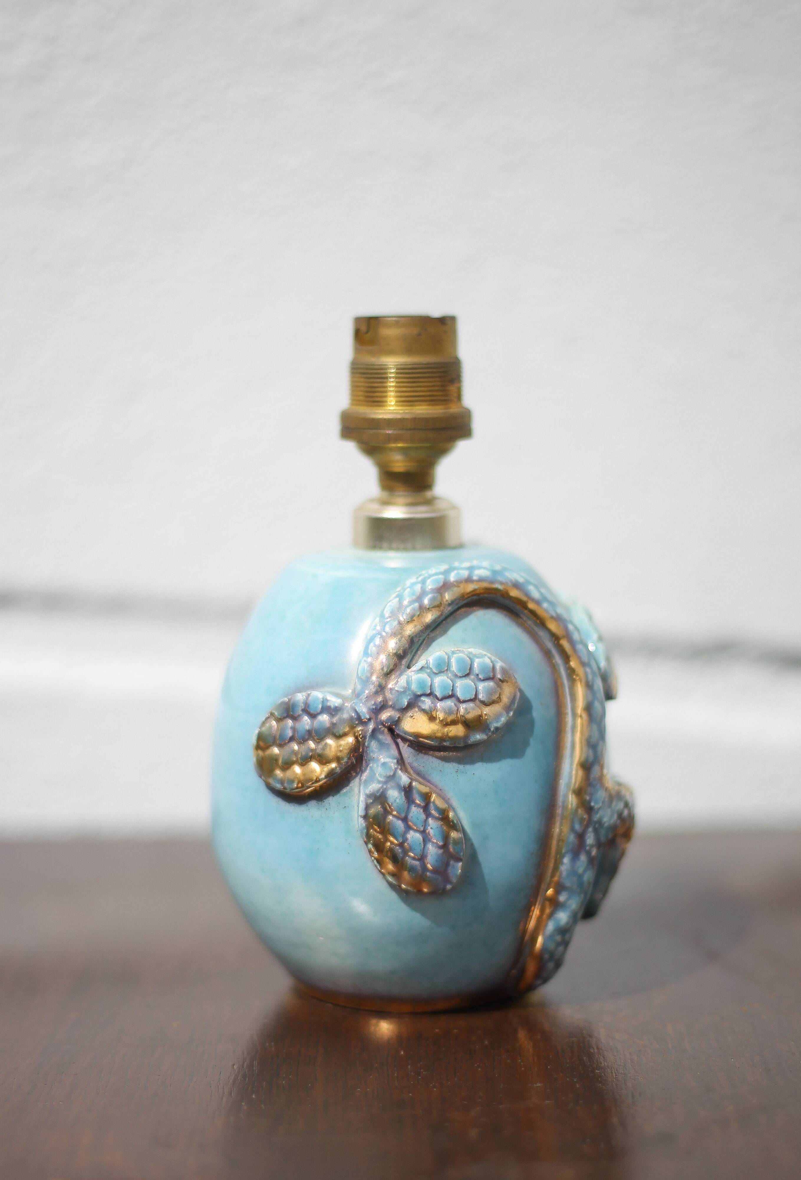 Vintage lamp, ceramic relief lamp, table lamp, bedside lamp, art deco, pottery, 50's