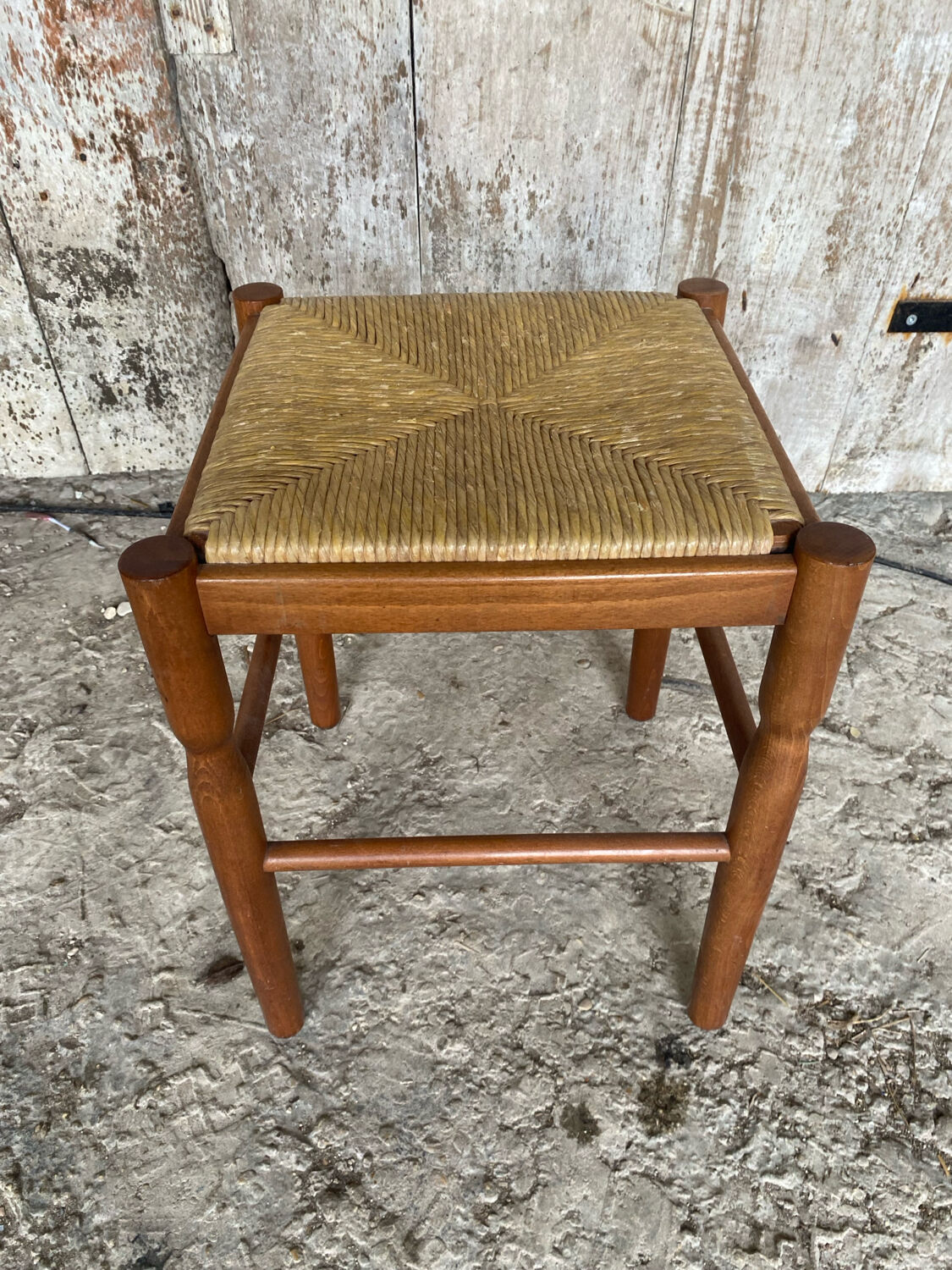 Vintage Turned Wooden Stool + Woven Seat #D652