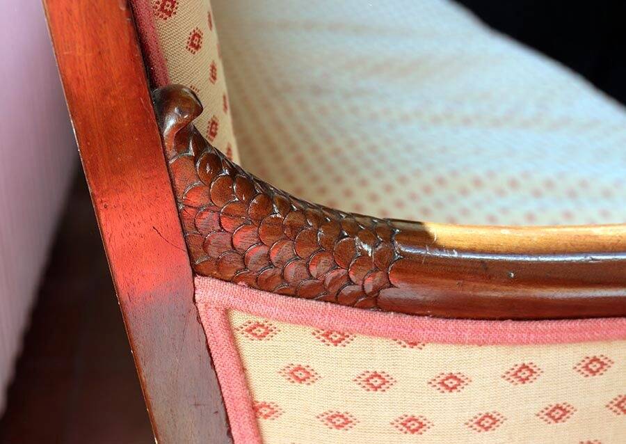 Empire bench, Restoration sofa in mahogany
