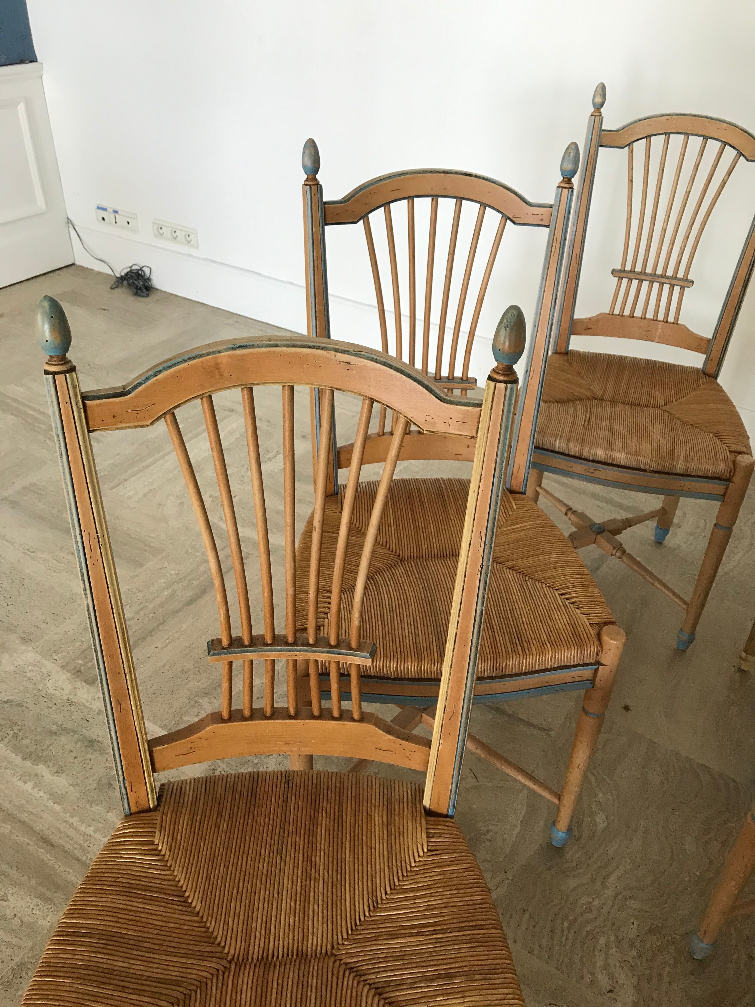Series of nine painted wooden Provencal chairs