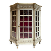 Vitrine d’époque Napoléon III en bois peint à carreaux biseautés de style Louis XVI