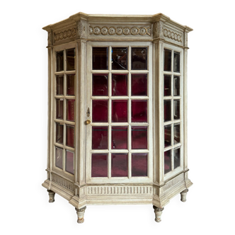 Napoleon III Period Display Cabinet in Painted Wood with Beveled Tiles in Louis XVI Style