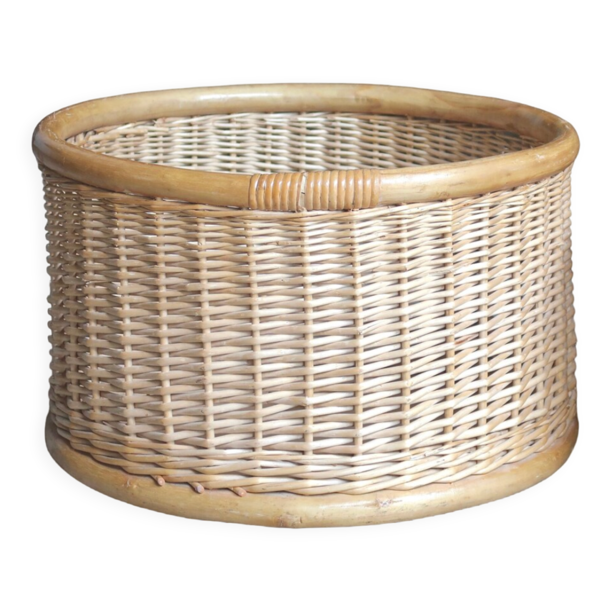 Cylindrical rattan pot cover, 70s