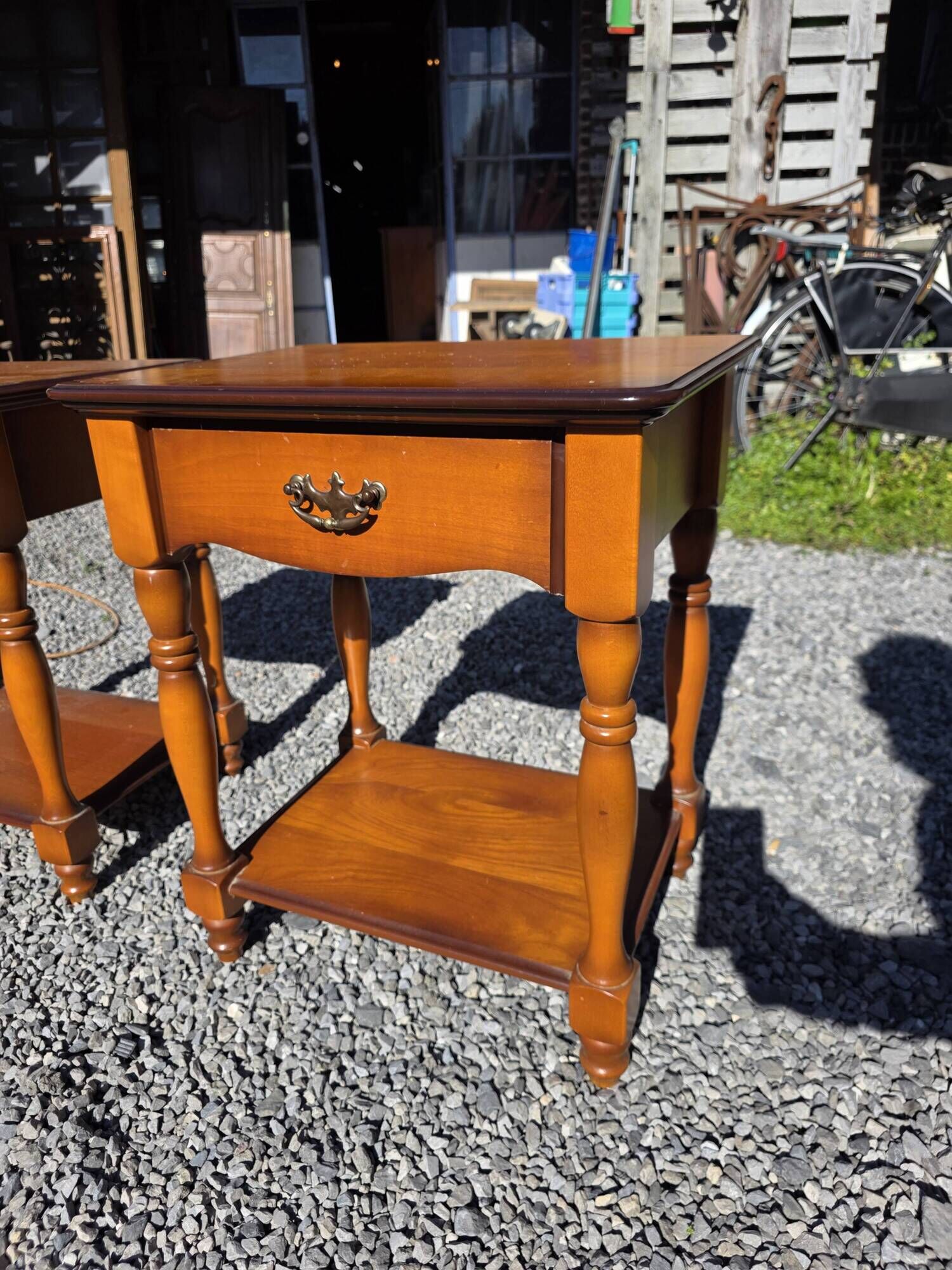 Pair of cherry wood bedside tables from the mid-20th century.