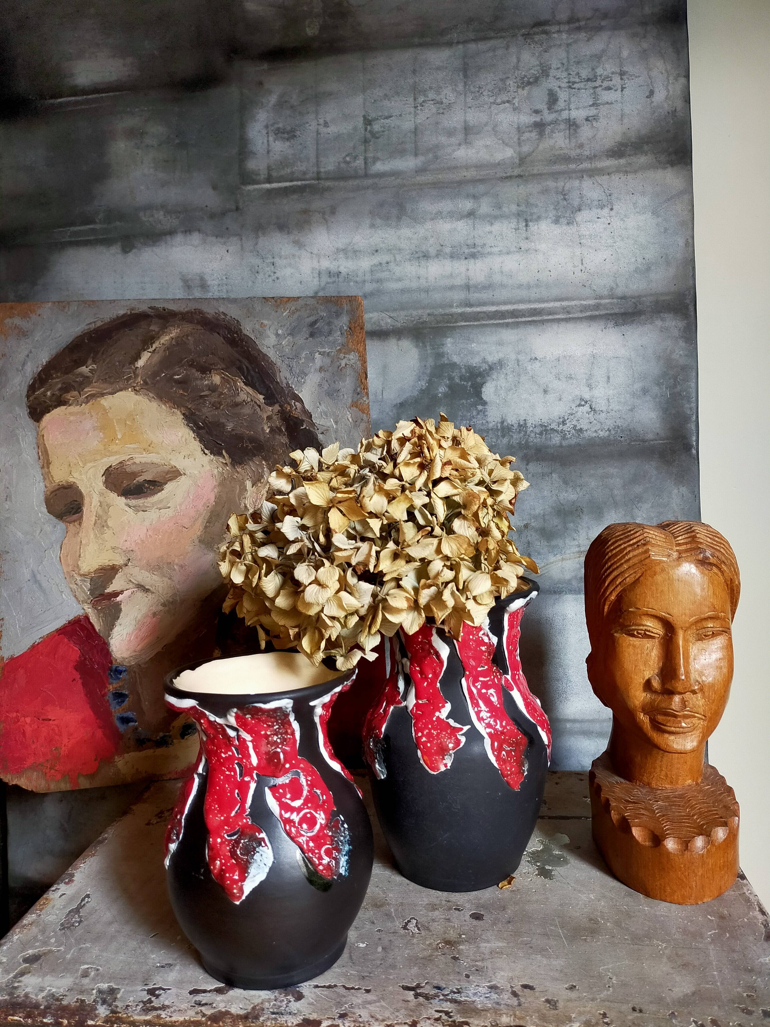 Duo of ceramic vases foams Fat Lava vintages