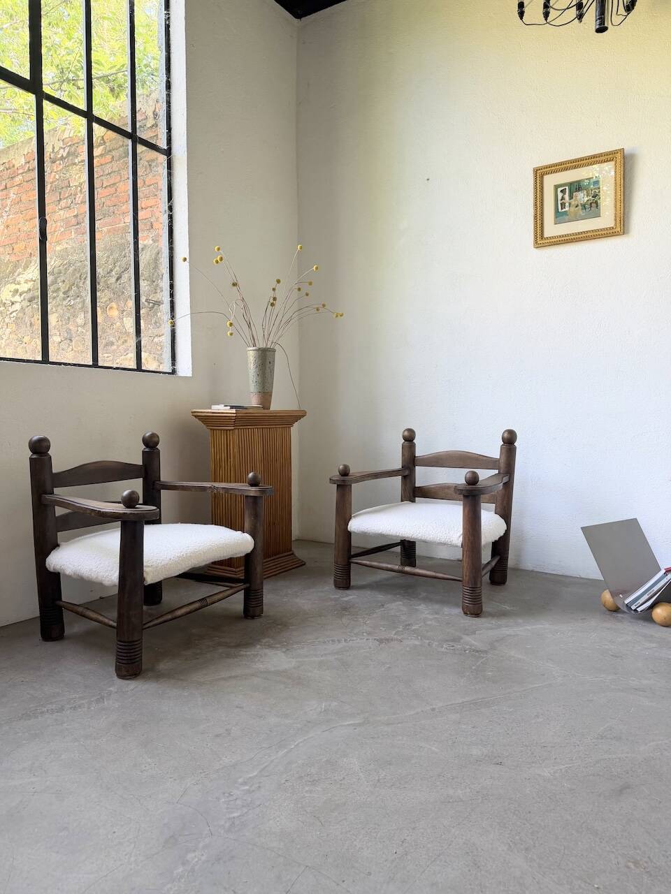 Pair of Dudouyt armchairs from the 1950s, oak.