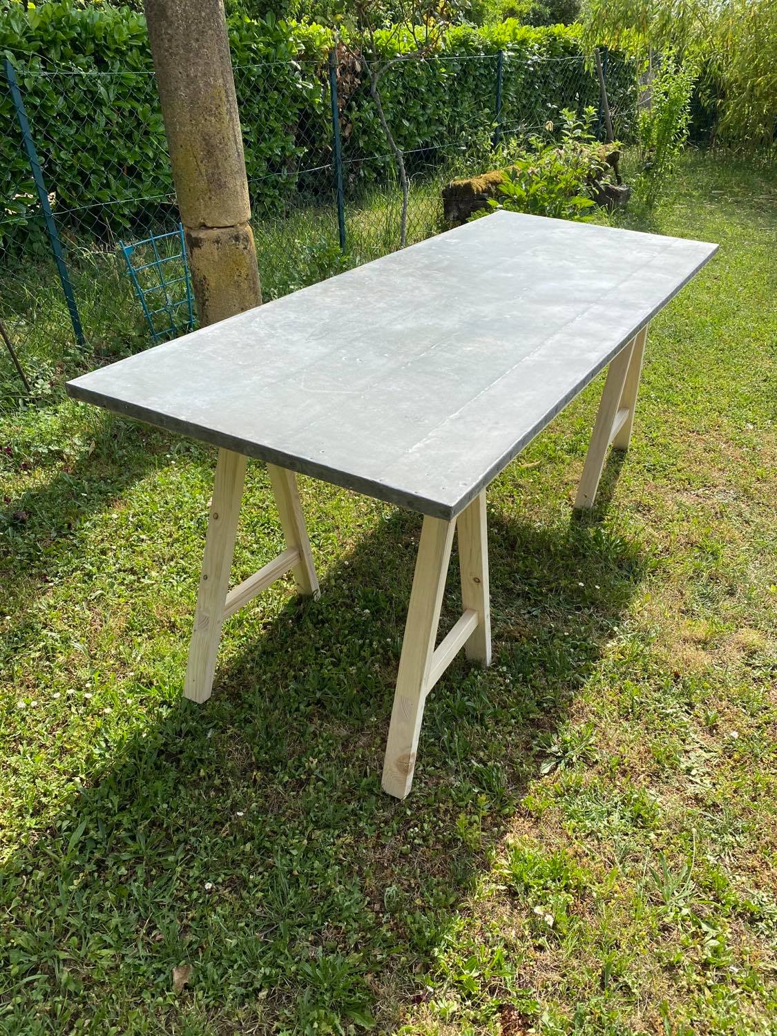 Trestle table, zinc top