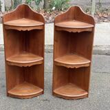 Pair of 19th-century solid wood corner wall shelves.