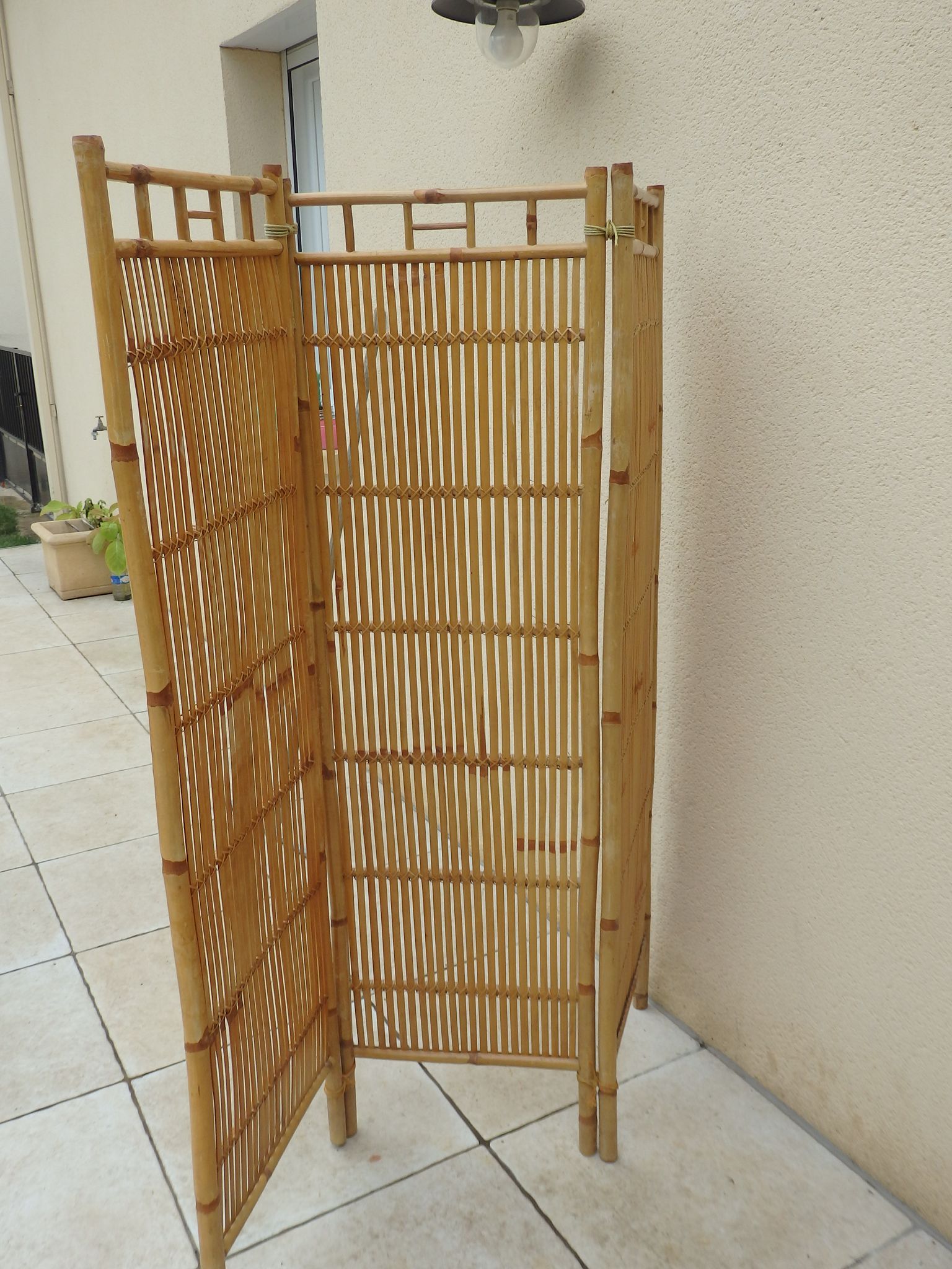 Paravent vintage année 60 rotin bambou