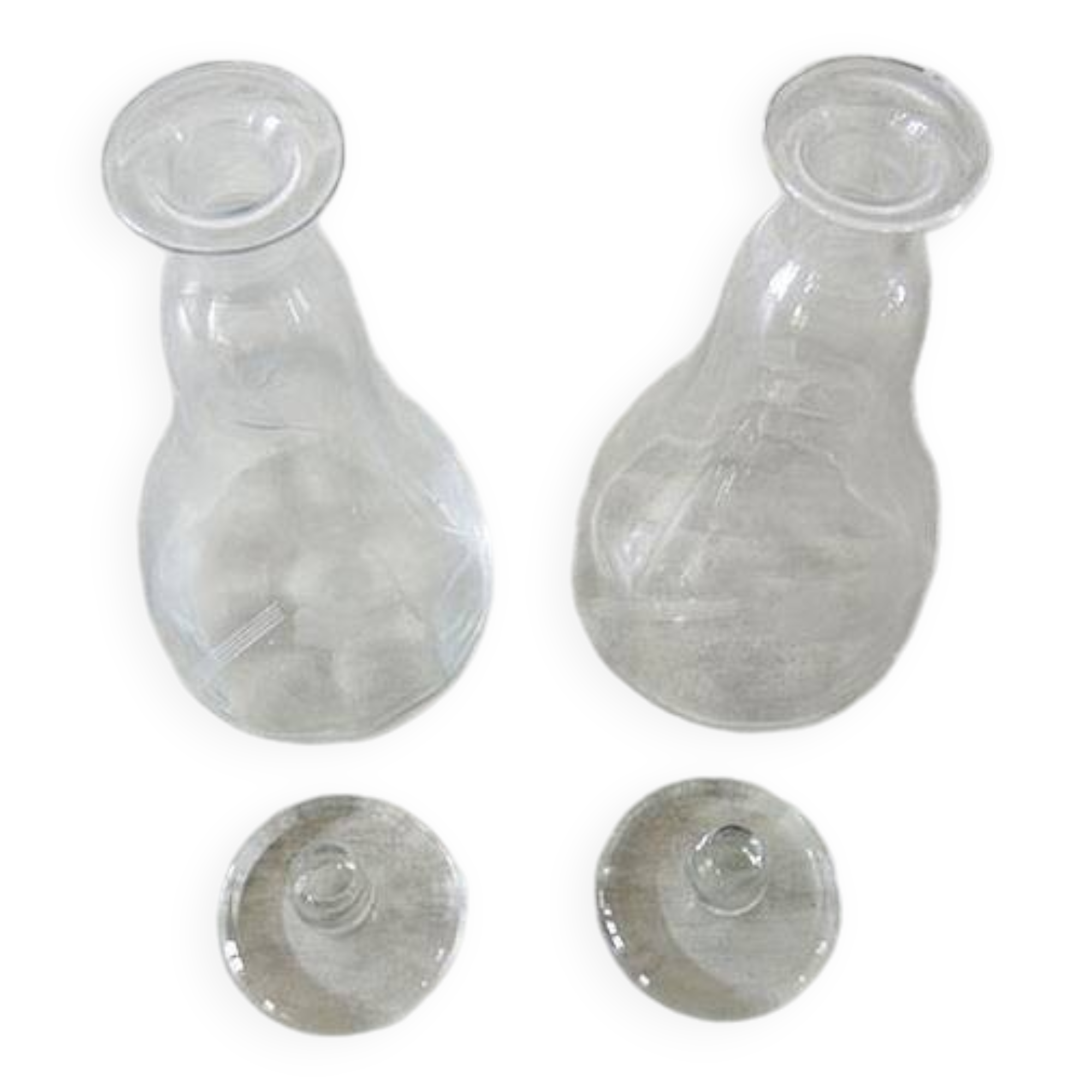2 Antique Engraved Glass Wine Decanters with Grape Decor