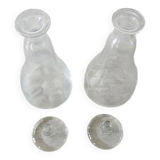 2 Antique Engraved Glass Wine Decanters with Grape Decor