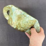 Stoneware bowl with handles, signed handmade ceramic.