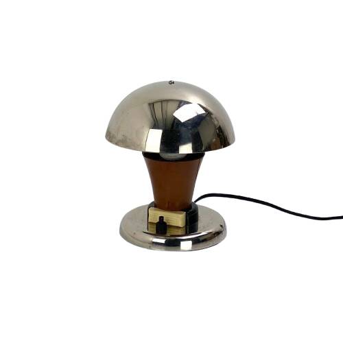 Vintage Bauhaus bedside lamp in brown bakelite and chrome, 1930s