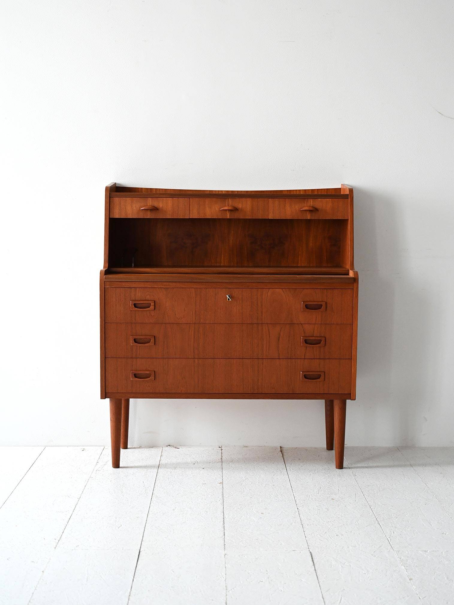 1960s Scandinavian Teak Secretaire with Sculpted Handles