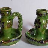 Duo of vintage potter's ceramic candle holders Regional Folk Art