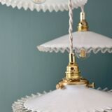 Vintage triple pendant lamp in white opaline