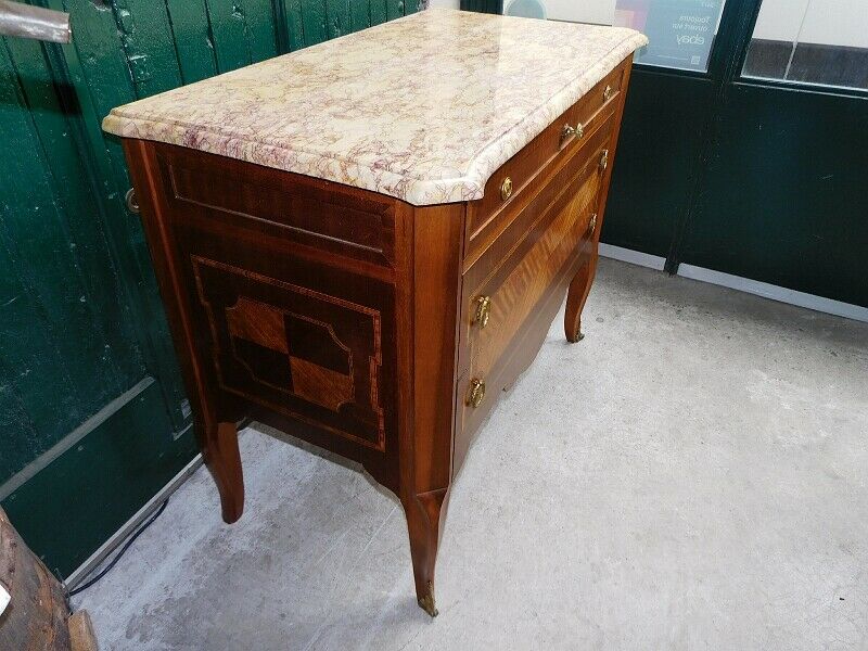 Commode 3 tiroirs plateau marbre style louis xvi en bois de rose