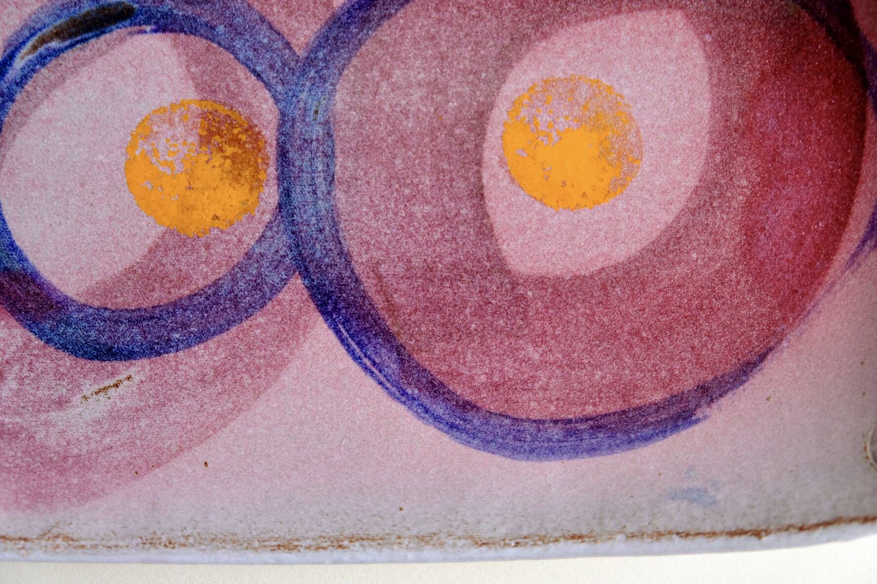 Coupe en grès décor abstrait pièce unique signée années 70/80
