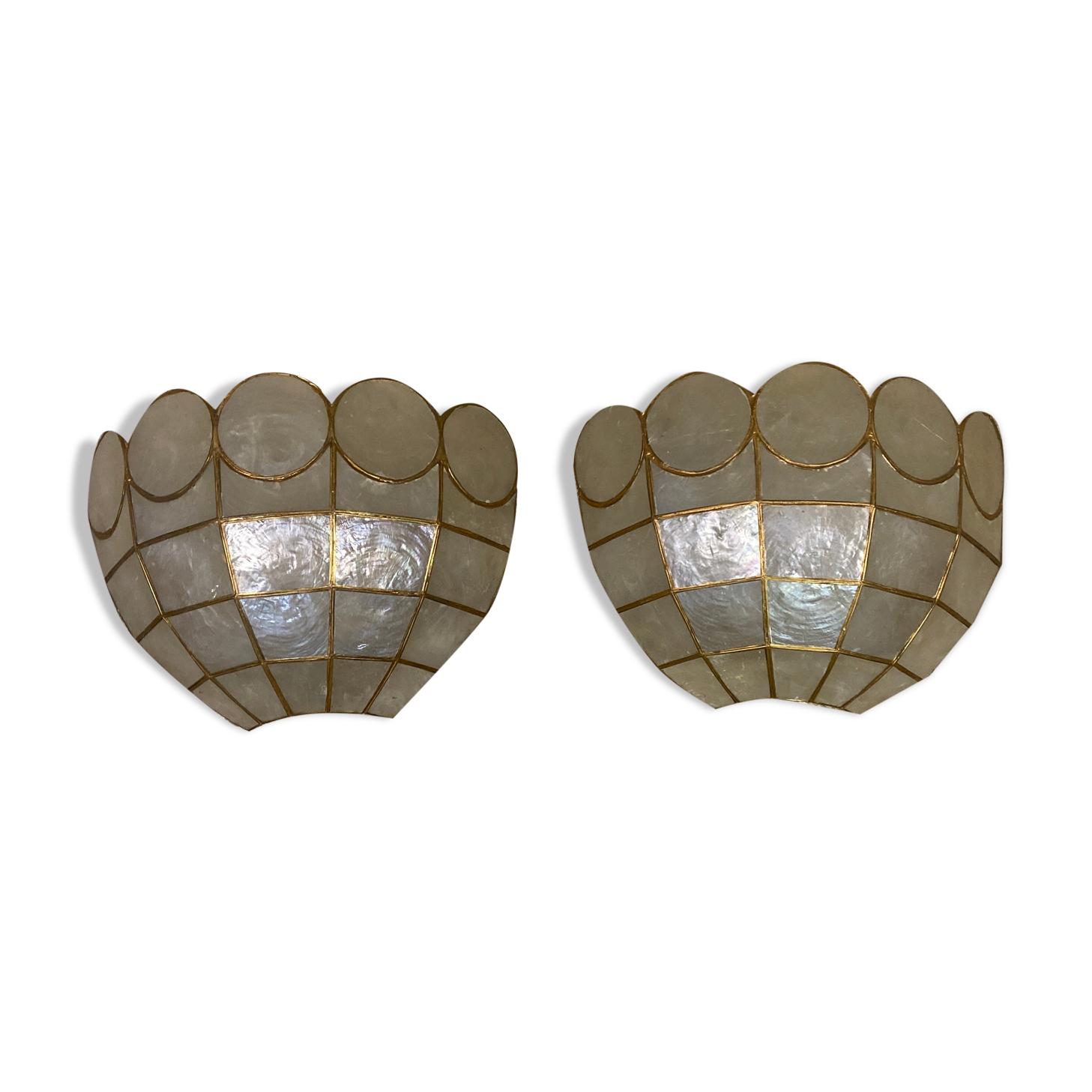 Pair of mother-of-pearl and brass appliques