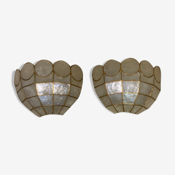 Pair of mother-of-pearl and brass appliques