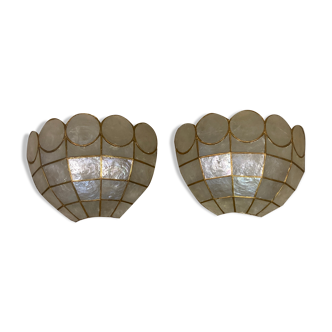 Pair of mother-of-pearl and brass appliques