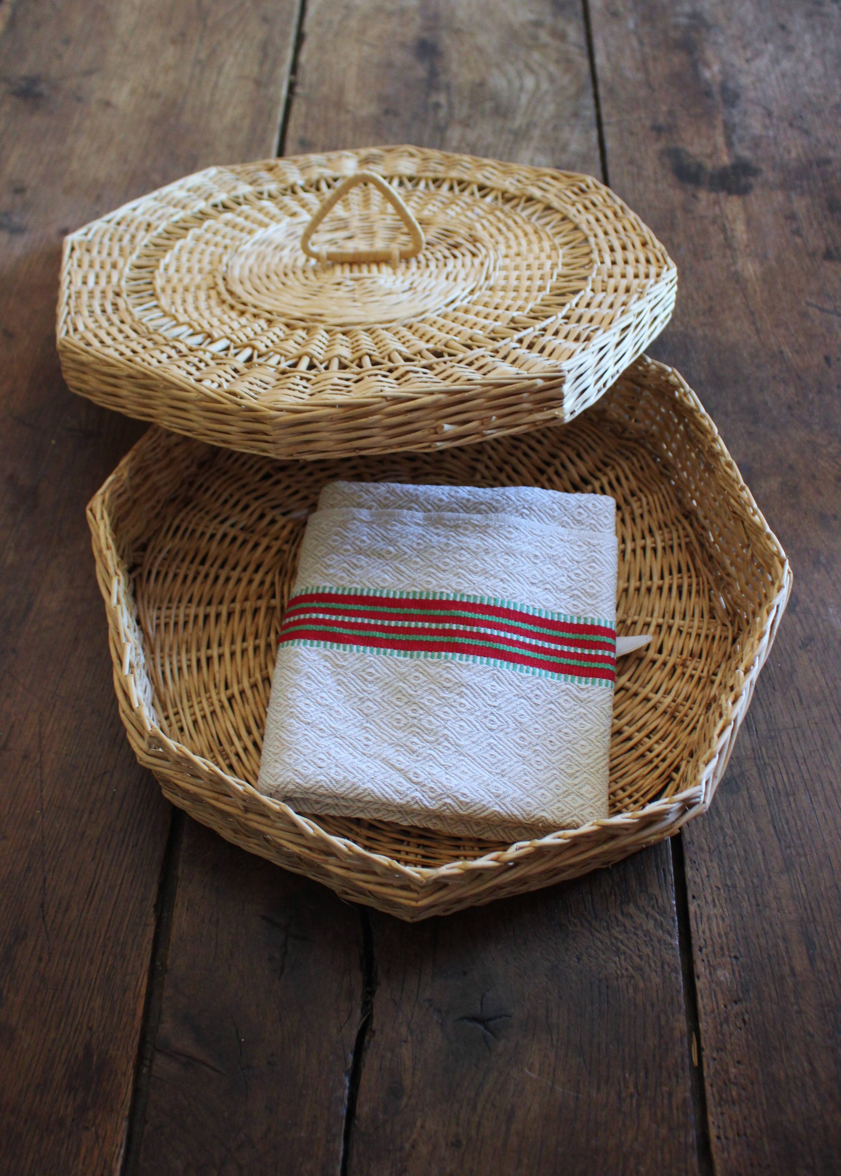 Vintage Octagonal Wicker Basket with Lid