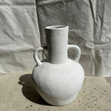 Handcrafted terracotta vase painted white with double handles h:40 d:30