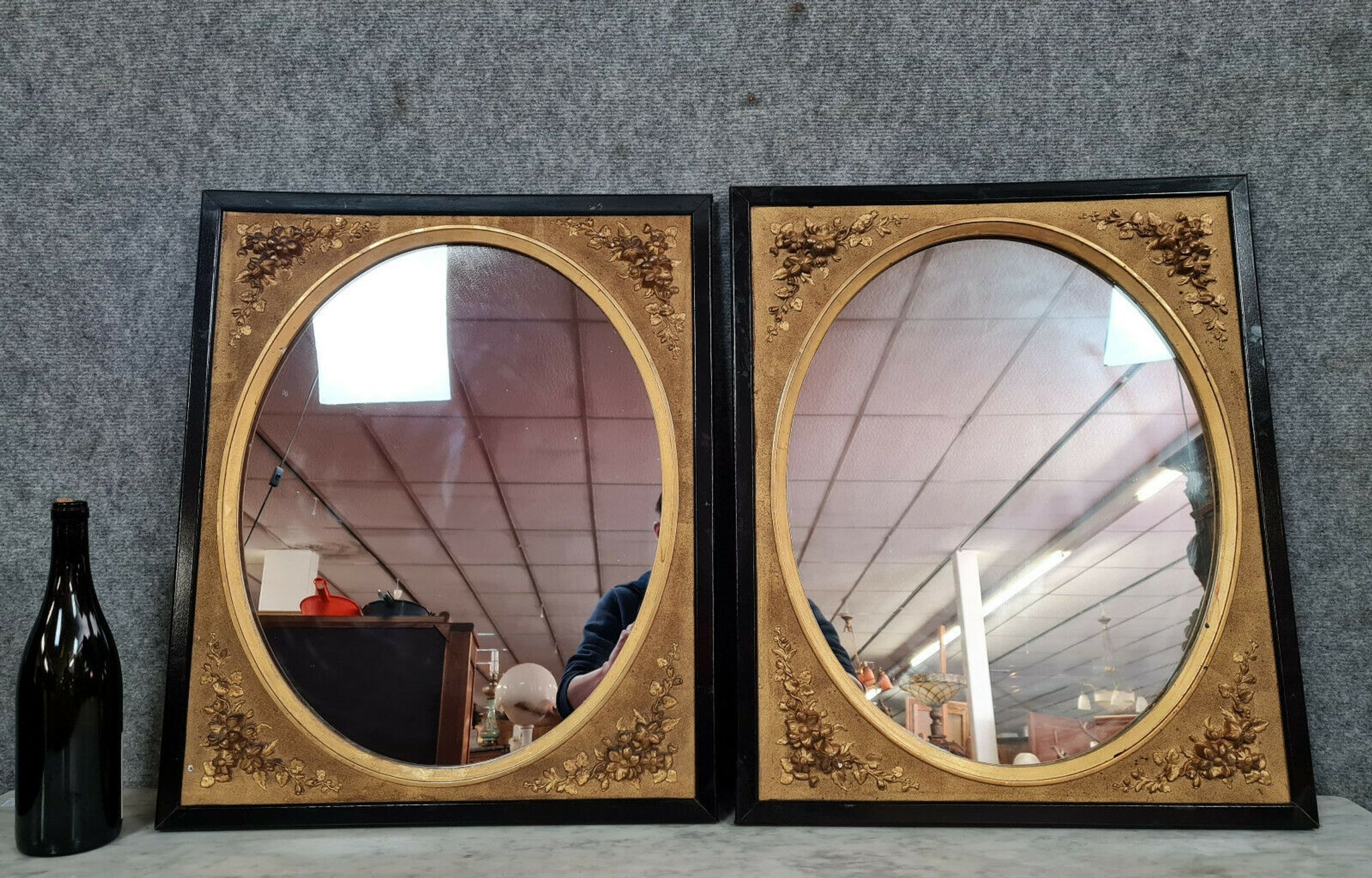 Pair of mirrors in gilded and lacquered wood Napoleon III period around 1880-1900