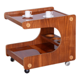 Restored midcentury mahogany trolley, revived polish, czechia, 1960s